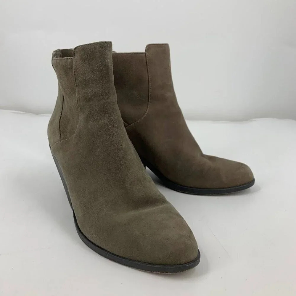 Eileen Fisher Women's Peer Suede Leather Ankle Stacked Heel Booties Size‎ 8.5